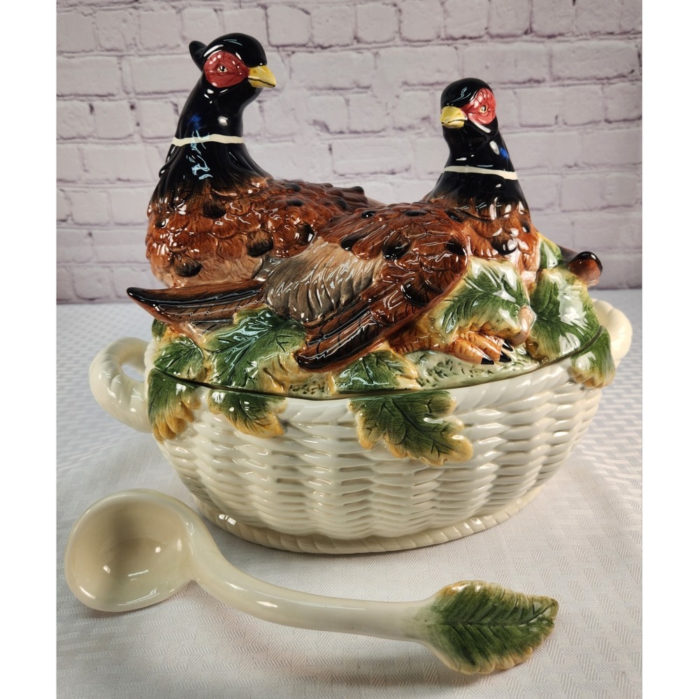 Vintage Kaldun and Bogle Pheasant Soup Tureen w/ Lid & Ladle Birds Thanksgiving - Picture 2 of 10